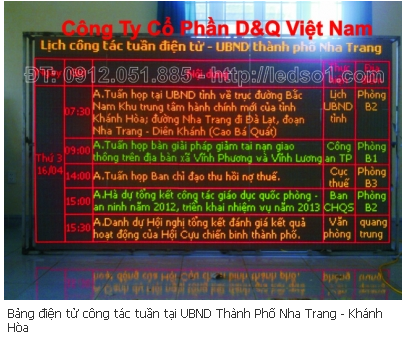 Bảng điện tử công tác tuần tại UBND Thành Phố Nha Trang - Khánh Hòa